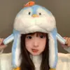 Bonito Sombrero de Peluche de Pingüino con Orejas Móviles para Mujer en Invierno, Forrado de Felpa, Engrosado, Cálido y que Muestra la Cara, Sombrero Lei Feng Pequeño Protector de Oídos