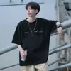 Camiseta de Manga Curta 260g Algodão Puro Pesado para Homens, Verão Caimento Solto, Camiseta Base Estampada Não Transparente, Top de Marca Tendência, Camiseta Masculina