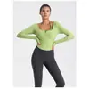 Ropa de Yoga para Celebridades de Internet, Tops con Almohadillas en el Pecho para Mujer, Camisetas de Running para Otoño e Invierno, de Manga Larga, Versátiles, con Cuello Halter, Ajustados, Ropa Deportiva para Fitness
