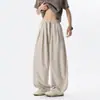 Pantalones Largos de Lino Imitación Estilo Old Money con Corte Curvo para Hombre, Ligeros Transpirables de Verano, Holgados de Pierna Ancha, Pantalones Casuales Frescos