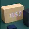 Reloj digital de madera en oferta, reloj electrónico LED, mini reloj despertador pequeño, termómetro cuadrado de madera con control de sonido.
