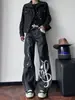 Jeans Masculino Patchwork Bordado Design de Nota Musical Estilo de Rua Americano Primavera e Outono Solto Versátil Perna Reta Perna Larga Calça Longa