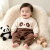Mono de polar de doble cara para bebé, colorblock de panda, otoño e invierno, mameluco de dibujos animados lindo para niños y niñas, traje cálido para gatear al aire libre