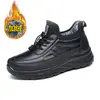 Zapatos de Algodón de Moda Casual Estilo Papá Impermeables de Cuero para Hombres de Mediana Edad y Mayores Zapatos de Algodón de Invierno 2024 Antideslizantes Suela Suave Zapatos de Algodón para Hombres