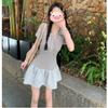 Vestido de manga larga con cuello polo de estilo suave y dulce para mujer en verano. Diseño de nicho, adelgazante en la cintura, falda línea A, petite, falda corta.