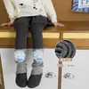 Leggings cálidos para niña para otoño e invierno, con diseño de calcetín patchwork, forrados de felpa y engrosados, con un patrón de patchwork falso y un dobladillo con volantes