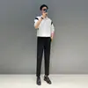 Camisa Casual de Manga Corta Estilo Ligero Maduro de Verano para Hombre Estilo Coreano de Moda Costura Color de Contraste Manga Media Camisa de Seda Helada con Caída