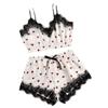 Conjunto de Pijama de Verão Estilo Novo Europeu e Americano Temu Camisola Sem Alças em Renda em Forma de Coração Conjunto de Várias Peças Seda Gelo Roupa de Dormir Atacado