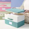 Caja de almacenamiento de color block con remaches, gran capacidad, caja de almacenamiento plegable extragrande con tapa, caja de almacenamiento para ropa, caja organizadora tipo cajón