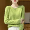 Suéter de Lã Jacquard Cortado Pronto Para Vestir de Uma Linha para Mulheres Outono e Inverno Gola Redonda Suéter de Tricô Cor Pura Lã Camada Base Top