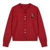 Cardigan Elegante de Tricô de Lã Pura com Bordado Pesado Feminino 2026 Outono/Inverno Nova Cor Color Block Botão Gola Redonda Casaco Suéter