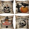 Amazon Halloween Sofá Hogar Cojín Respaldo Otoño Calabaza Demonio Lino Cojín Funda de Cojín Admite Personalización