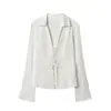 Camisa de Moda Elegante Flare Autêntica em Cetim Estilo Europeu e Americano com Gravata, Nova Roupa Feminina