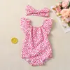 Venta Directa de Fábrica de Ropa Infantil Transfronteriza Romper de Verano para Bebé Mono de Manga Corta con Volantes Set de Accesorios para el Cabello Mono de Bebé Niña con Broches en la Entrepierna