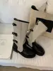 Hebilla de Cinturón Patchwork Retro 2026 Tacón Grueso Bota de Media Pantorrilla Moda Tendencia Botas Vaqueras Western Versátiles para Mujer