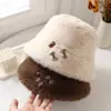 Chapéu de Pescador de Pelúcia Inverno Novo Estilo Coreano com Decoração de Laço para Mulheres Adultas, Chapéu Balde Versátil Quente Espessado