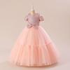 Amazon Europeu e Americano meninas piano performance vestido médio e grande vestido longo infantil lantejoulas lantejoulas malha vestido fofo