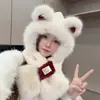 Gorro y Bufanda Todo en Uno para Mujer Invierno Ciclismo Felpa Cálida Protección para Orejas Resistente al Viento y al Frío Oso Bufanda Versátil Gorro Gorro Lei Feng