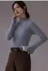 Camiseta Básica de Terciopelo Andi Otoño-Invierno Ajustada de Cuello Alto Medio para Mujer, Nueva Versátil Elegante Capa Interior, Suéter de Punto Ajustado Adelgazante