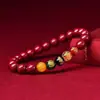 Pulseira do Deus da Riqueza de Cinco Vias com Alto Teor de Cinábrio Areia Dourada Roxa Pulseira do Ano de Nascimento Pulseira Multi-Tesouro Presente para Homens e Mulheres