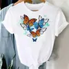 Algodón Puro Verano Moderno Lindo Dibujo Animado Mariposa Estampado de Letras Top Camiseta Top Camiseta para Mujer Estética