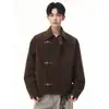 Hebilla Metálica Retro de Avión Chaqueta Corta de Solapa para Hombre Otoño Marca de Moda Corte Holgado Fresca y Traviesa Chaqueta de Motociclista