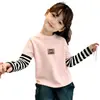 Camiseta Manga Longa Respirável 100% Algodão para Meninas Infantil Nova Estilosa Primavera/Outono 2026 Roupa de Outono para Meninas Camada Base