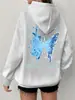 Sudadera con cremallera y estampado de mariposa azul, diseño simple y moderno, chaqueta cárdigan holgada casual