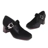 Fivela tecido 40 sapatos em T sapatos plus size sapatos de veludo dourado novos salto grosso saltos altos comércio exterior 43 primavera e outono preto