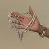 Set de Joyería de Perlas Incrustadas de Diamantes Europeo y Americano, Pendientes Exagerados de Nicho a la Moda, Lujo Accesible, Gama Alta, Collar Versátil y Elegante para Mujer