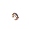 Lujo Ligero y Sensación de Alta Gama, Anillo Doble Capa de Circonita Colorida Full Diamond, Anillo de Diseño Abierto de Doble Círculo en Oro Rosa Estilo Ins
