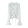 Llegadas de Verano Transfronterizas Ropa de Mujer Estilo Europeo y Americano Moda de Comercio Exterior Versátil Cuatro Colores Cordón Decorado con Campana Camisa de Manga Larga Top