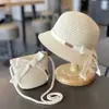 Sombrero de Paja Parasol Estilo Coreano de Verano Sombrero para Niñas Tesoro de Playa para Mujeres Bolsa para Niños Sombrero Protector Solar Sombrero de Pescador de Sol para Niña Verano