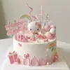 Celebridade da Internet Kt Cat My Melody Figuras Decorativas para Bolo de Aniversário de Meninas Desenho Animado Kuromi Kitty Decorações de Confeitaria