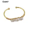 B615 pulsera de apertura ajustable con incrustaciones de gemas pequeñas cuadradas multicolor opcional para amantes accesorios de joyería artística
