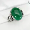 Anel tailandês banhado a prata prata antiga preta jade verde aberto presente prático aniversário joias de rubi anel de flor clássico