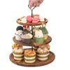 JoyHome 1 pza. Base de Madera de 3 Niveles para Pasteles Multicapa Madera Maciza Arte en Hierro Bandeja de Pie Alto Plato para Snacks y Frutas Bandeja Decorativa de Postre Soporte para Pasteles Madera de Acacia Redonda Estante de Almacenamiento de Madera Soporte de Exhibición Adorno de Escritorio