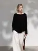 Suéter de punto holgado asimétrico estilo francés con mangas murciélago, top pullover holgado y relajado de otoño para mujer, 19783