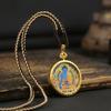 Collar colgante thangka dorado pintado a mano zorro redondo zaqilam madre verde Tíbet acero de titanio caja gabu marea nacional