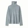 ¡Estilo básico! Suéter de punto 100% lana con cuello alto de encaje sin costuras para mujer, manga larga, jersey, para usar en capas, capa base, suéter