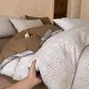 Conjunto de quatro peças de roupa de cama de gaze dupla camada 100% algodão Classe A, lençol de algodão puro, capa de edredom, conjunto de três peças para dormitório universitário 3
