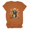 Amazon eBay Tienda Independiente Moda Casual Única Camiseta de Cuello Redondo para Mujer Fantasma Calabaza Hoja de Arce Taza de Té con Leche
