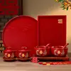Juego de Tazas de Té Gaiwan Rojas, Utensilios de Té, Caja de Regalo de Boda, Artículos de Dote
