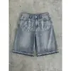 Tamanho europeu [Masculino Transfronteiriço] Shorts jeans masculinos sem elasticidade com letras cortadas a laser, estilo de rua, verão