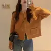 Casaco de malha com zíper duplo, design novo para primavera e outono, estilo coreano, pequeno, cor sólida, curto, raglã, cardigã suéter para mulheres