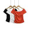 A962-25 Color Sólido Diseño con Hombros Descubiertos Sensación de Diseño Ajustado Adelgazante Deseo Puro Sexy Top de Hombro Camiseta Combinable