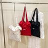 Bolsa de Lona de Mano con Pliegues y Volantes Estilo Ins de Corea del Sur Dulce Linda Bolso de Hombro de Chifón Bolso Tote de Gran Capacidad para Mujer