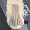 Saia midi de tricô branca estilo sereia feminina outono e inverno justa estilo saia passo de lótus para saia longa petite
