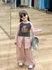 Otoño 2024 Nueva Ropa Infantil Coreana para Niñas Estilo Jazz Manga Raglán Camiseta Interior Pantalones Coulotte con Estampado de Culo
