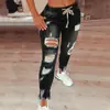 Jeans Elásticos de Cintura Alta para Mujer 2023 Amazon Aliexpress Transfronterizos Europeos y Americanos Pantalones de Pierna Estrecha con Cordones Rotos